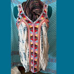 xL Avani rayon tie-dyed embroidered tank tunic